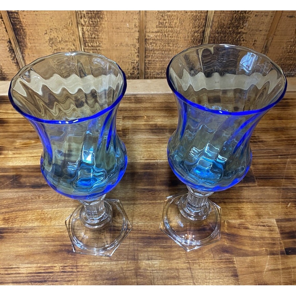 Pair of VTG Blue Glass Swirled Globe Votive Holders (Candleholders Not Included)